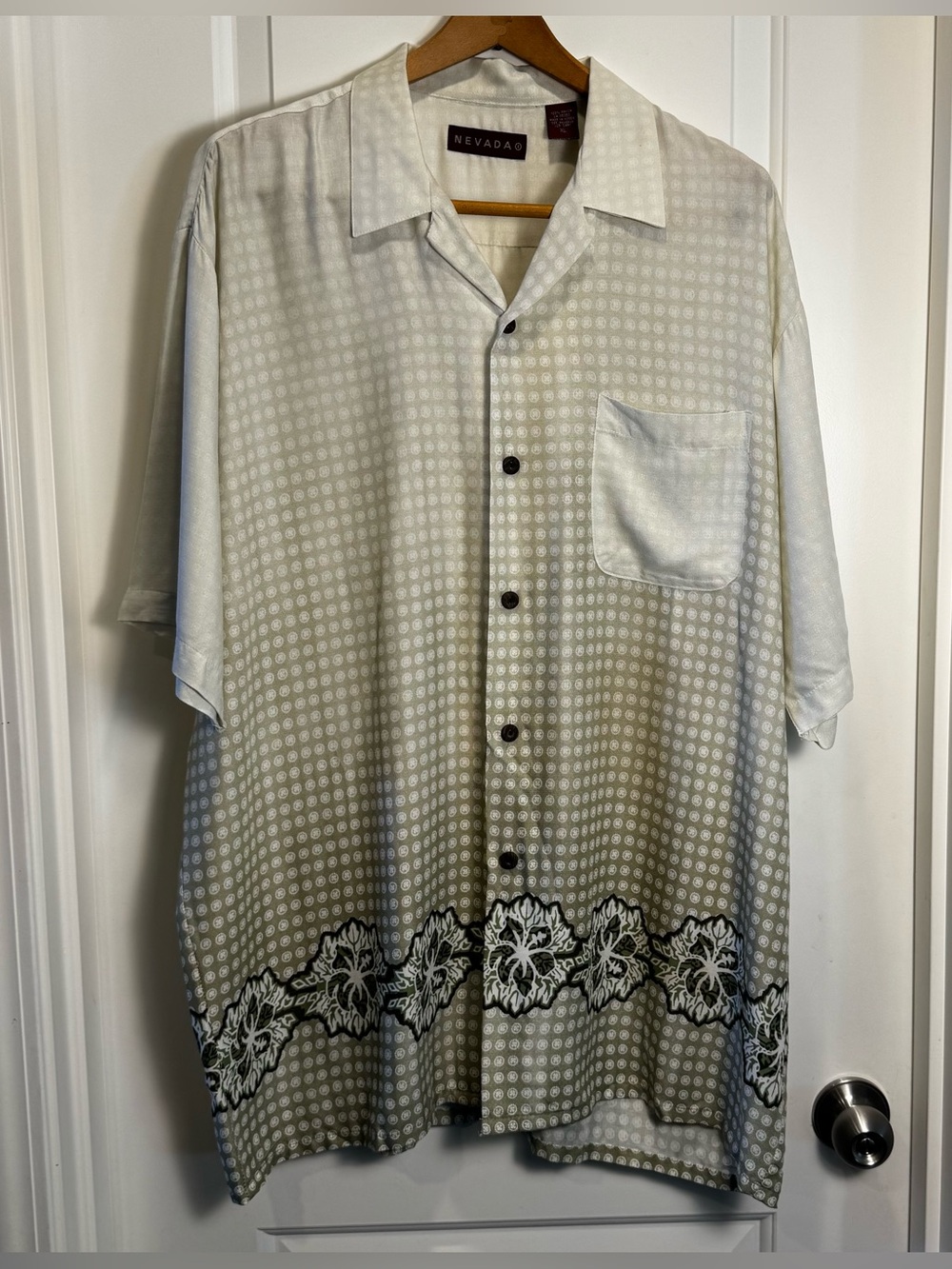 Relaxed Fit Beige Hawaiian Short-Sleeve Button Shirt